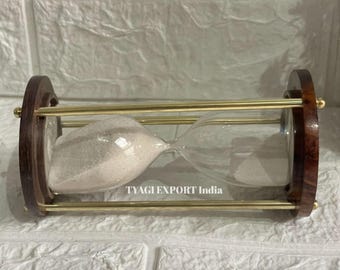 Vintage Brass & Wood Sand Timer: 6-Inch Decorative Hourglass
