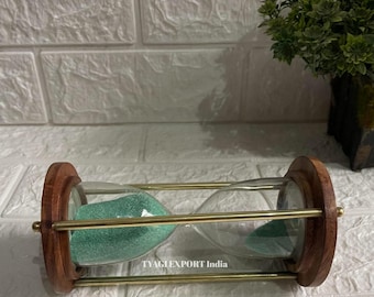 Vintage Brass & Wood Sand Timer: 6-Inch Decorative Hourglass