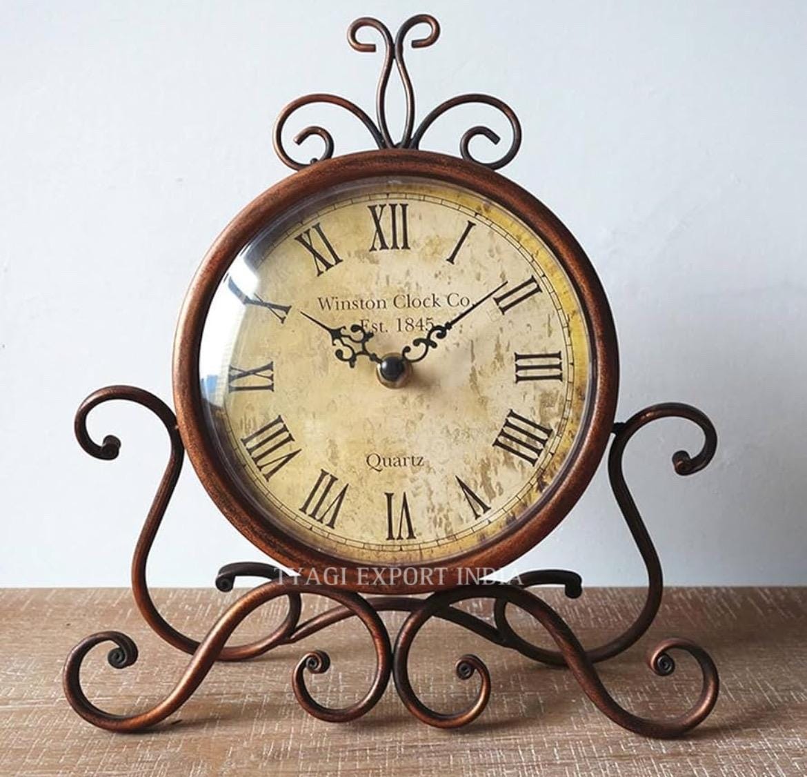 Metal Table Clock Antique Handmade Table Decor Items Office Home Desk ...