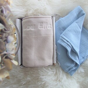 Personalised baby knit blanket and muslin