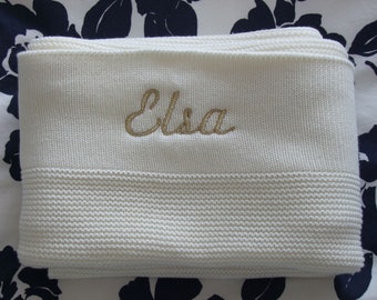 Personalised metallic knitted baby blanket | Embroidered name | Newborn gift | Personalized & unique gift for baby