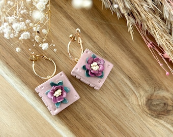 Handmade Floral Book Earrings, Miniature Polymer Clay Earrings