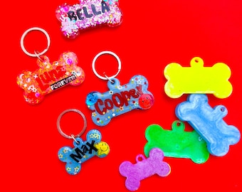Placa de identificación de resina personalizada para mascotas: placa de identificación personalizada con brillantina