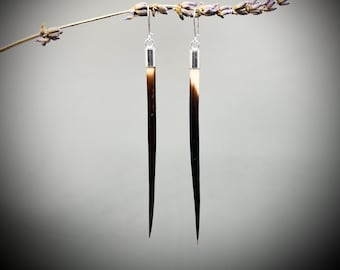 Porcupine Quill Earrings, Porcupine and Silver Earrings, Sterling Silver Porcupine Earrings, Porcupine Quills