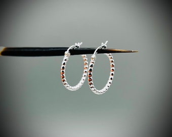 Sterling Silver Ear Hoops, Silver Hinged Ear Hoops, 20mm Silver Ear Hoops, Beaded Ear Hoops