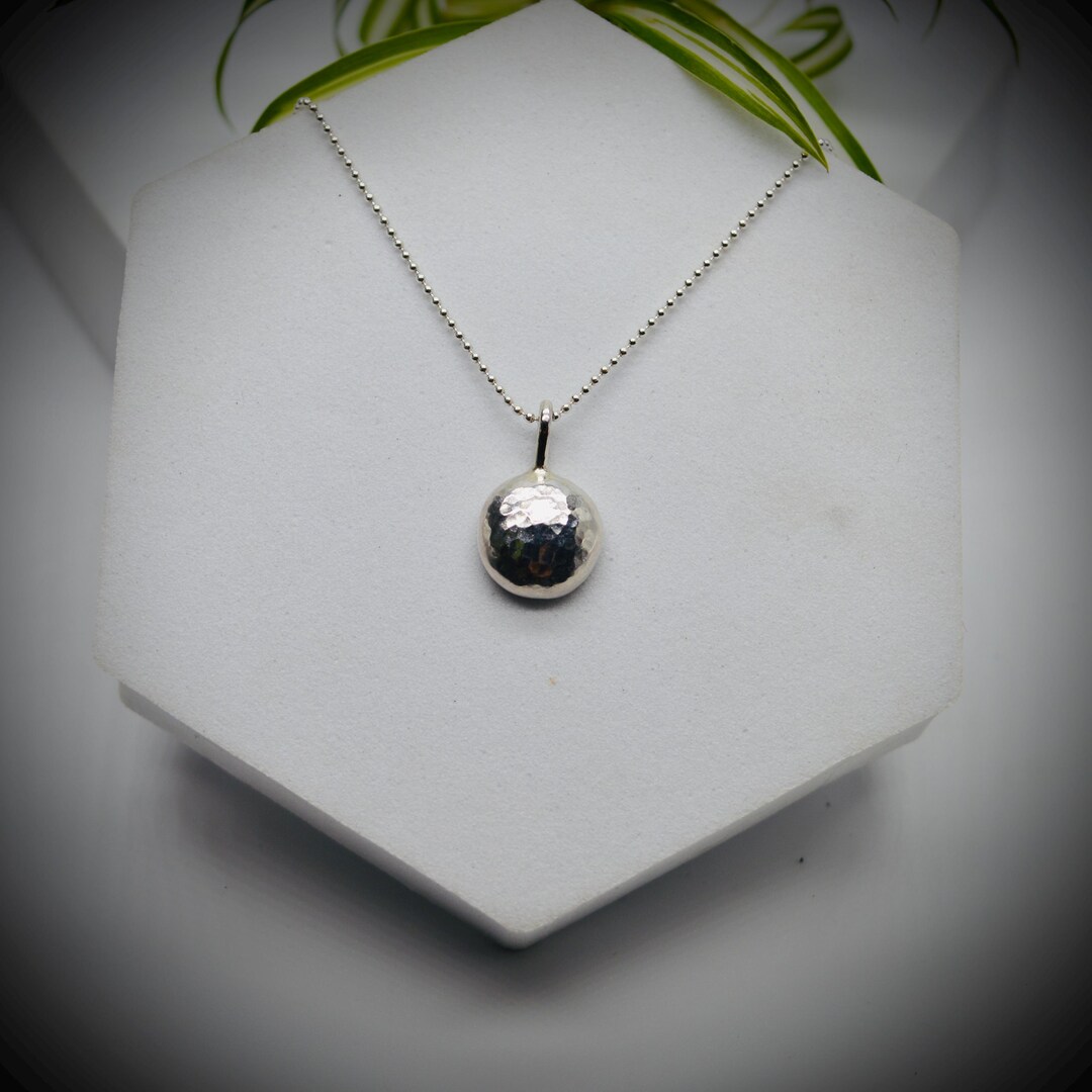 Hammered Recycled Sterling Silver Pebble Pendant Necklace - Etsy