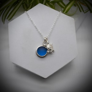 Blue Sea Glass and Silver Turtle Necklace, Blue Sea Glass Pendant, Silver Turtle Pendant, Blue Sea Glass Pendant, Turtle Necklace