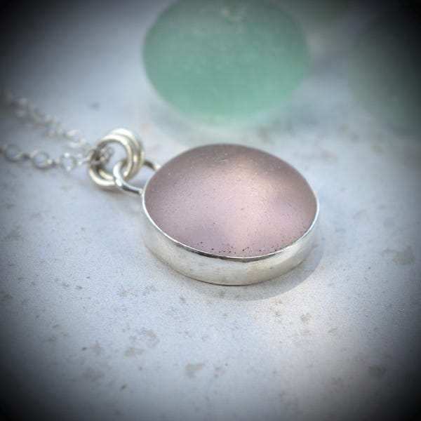Pink Sea Glass Pendant: Sterling Silver Necklace, Handmade