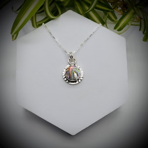 Handmade Abalone Shell Sterling Silver Necklace - Hammered Circle Pendant