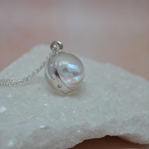 Rainbow Quartz Crystal Ball Necklace: Sterling Silver Fidget Pendant