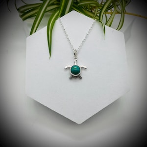 Sterling Silver Sea Turtle Necklace: Turquoise Crystal Pendant