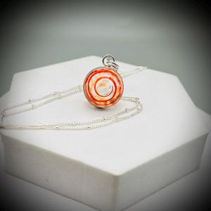 Marble Necklace, Handmade Swirl Marble Necklace, Caged Marble Necklace, Red Glass Marble and Sterling Silver Necklace, Glow in the Dark