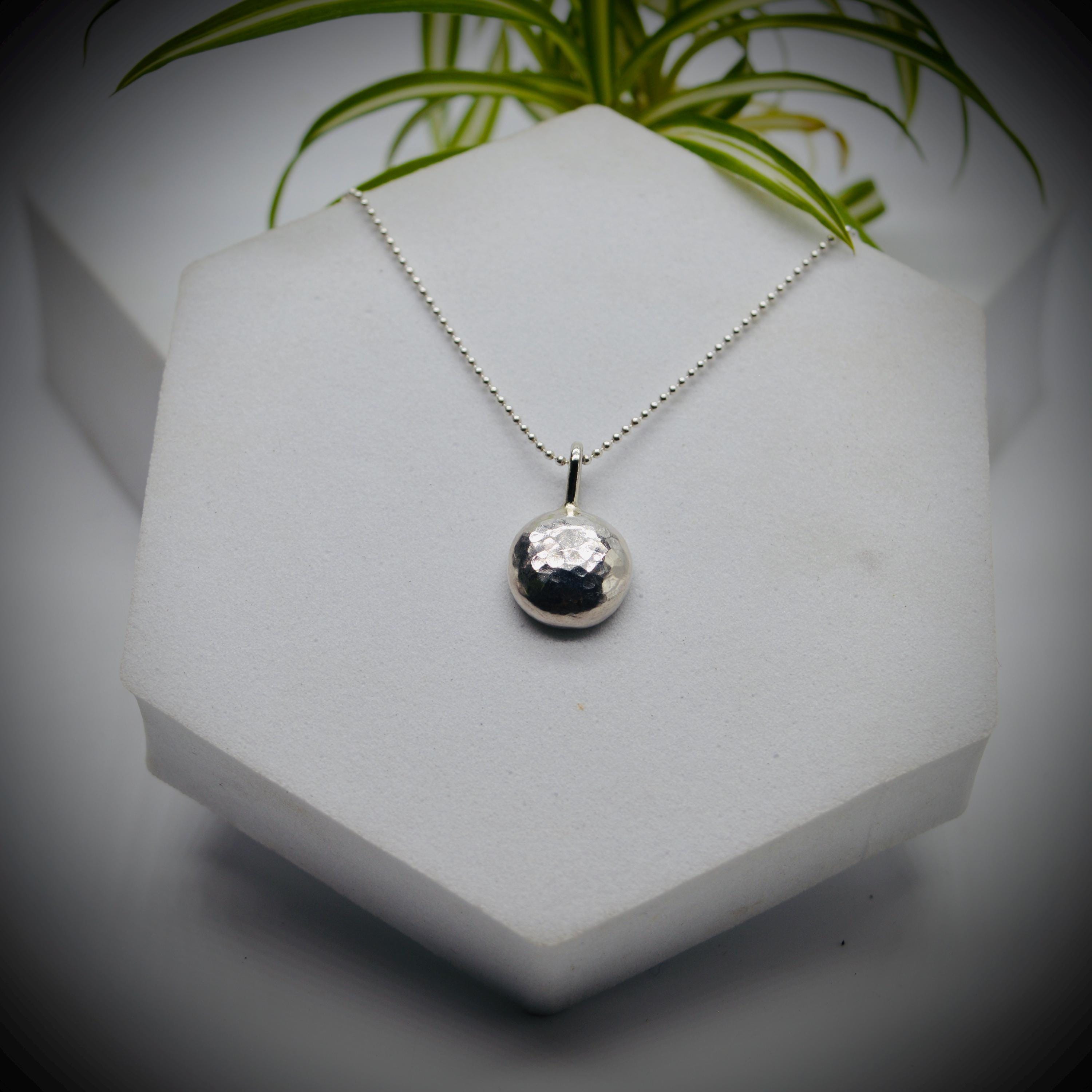 Hammered Recycled Sterling Silver Pebble Pendant Necklace - Etsy
