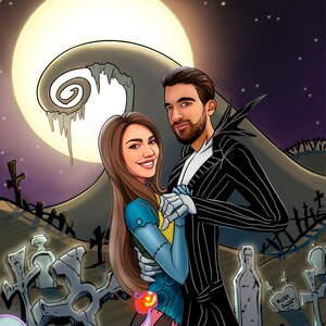 Halloween Comics | Halloween Custom Portrait | Halloween Custom Drawing | Personalized Couple The Nightmare Before Christmas style Portrait