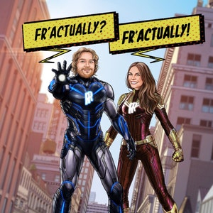 Ilustração personalizada de casal de super-heróis | Ilustração da equipe de super-heróis | Desenho de família estilo Marvel | Família de heróis personalizados