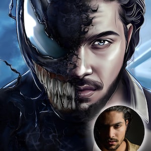 Venom personalisierte Illustration | Zeichnung Superhero Artwork | Marvel Disney Stil Geschenk | Venom Custom Portrait für Freund Ehemann Freund