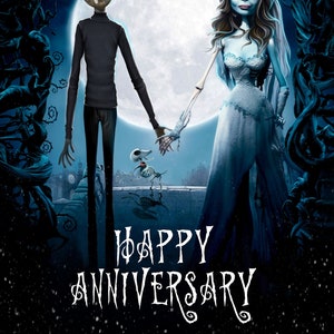 Halloween Nightmare Illustration | Digital Tim Burton Style Portrait | Custom Romantic Personalized Drawing | Anniversary Couple Artwork