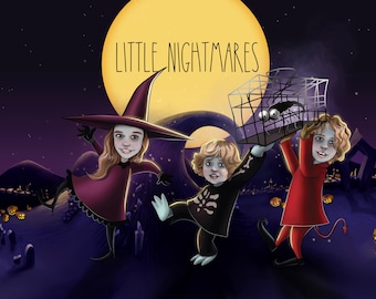Custom Halloween Portrait | Tim Burton Style Kids Nightmare Illustration (Digital)
