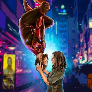 Personalisierte Illustration | Superheld Illustration | Marvel Style Spinne Zwerg | Custom Miles Morales Spyder-Man Style Kissing Portrait
