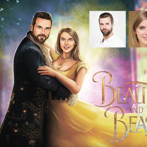 Illustrazione La Bella e la Bestia / Opera d'arte di coppia romantica / Disegno Disney personalizzato Illustrazione classica / Ritratto Principessa