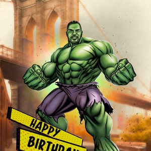 Ilustração personalizada estilo Hulk, desenho de arte de super-herói | Presente estilo Marvel Disney Os Vingadores Retrato para namorado marido