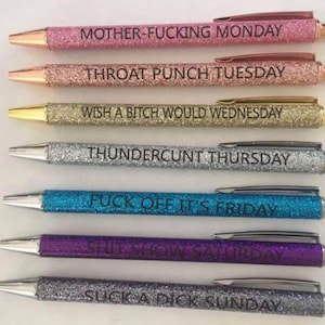 Bolígrafos con frases ofensivas / Juego de 7 bolígrafos / Bolígrafos con frases / Bolígrafos vulgares / Bolígrafos divertidos / Bolígrafos para días laborables / Regalo para compañeros de trabajo