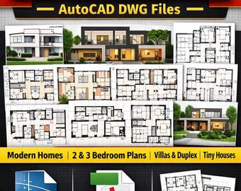 Plus de 500 plans de maison AutoCAD DWG | Plans de villa modernes | Dessins d'architecture CAO | Téléchargement instantané