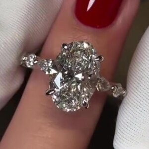 3 CT Oval Cut Moissanite Diamond Engagement Ring 14K White Gold Ring Side Diamond Round & Marquise Hidden Halo Promise Ring Gift For Women