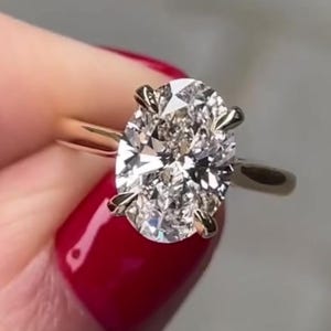 3 kt ovaal geslepen moissaniet verlovingsring, ovale solitaire moissanite ring, 14k massief geelgouden ring, jubileumcadeau voor vrouwen