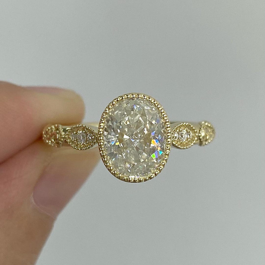 3 Ct Oval Cut Moissanite Diamond Engagement Ring 14k Solid Yellow Gold ...