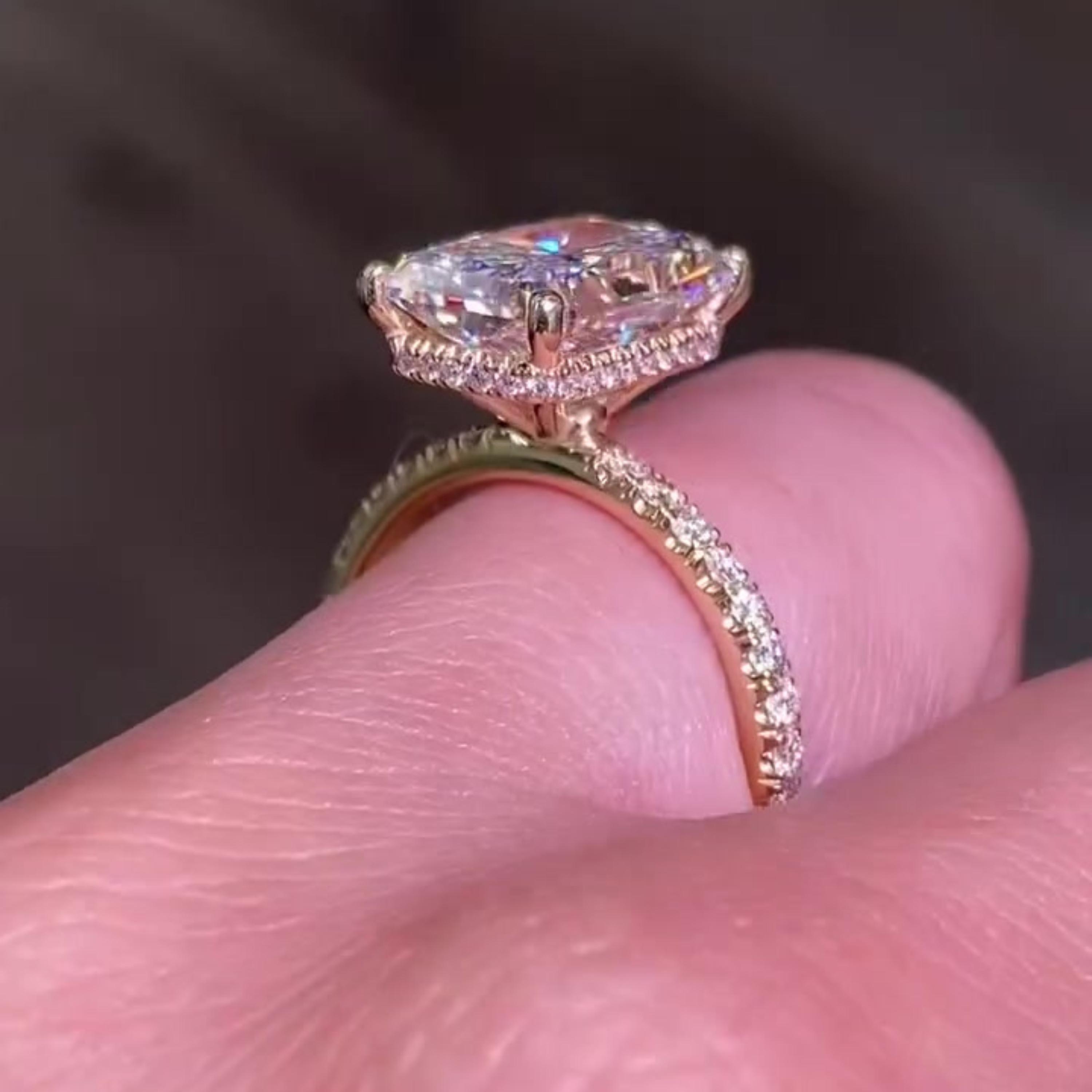 4 ct Radiant Cut Moissanite Ring, Radiant Engagement Ring, 10K Gold Bridal Pave & Hidden Halo Wedding Ring, Prongs Ring, Gift For Women