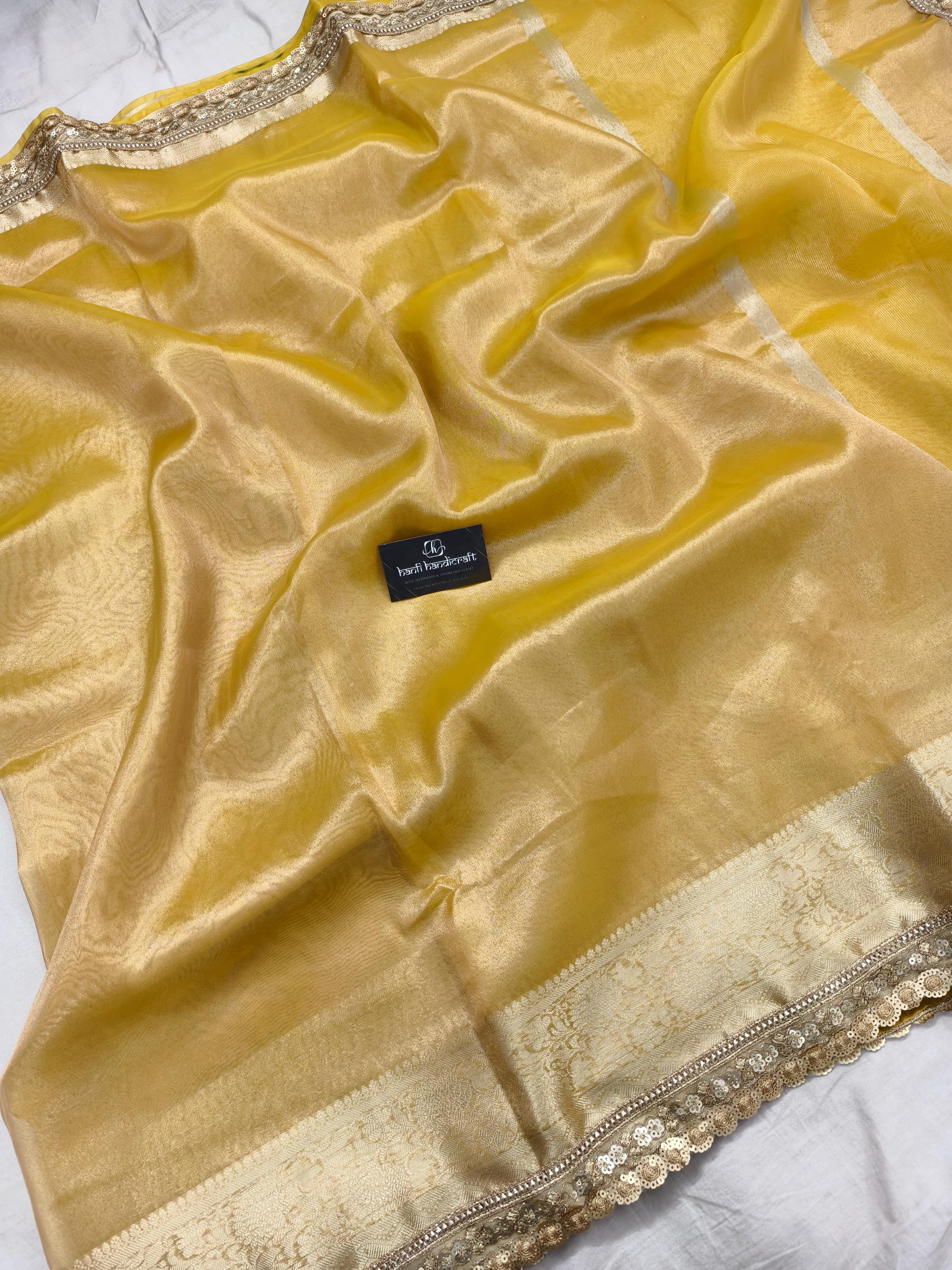 Janhvi Kapoor Inspired Gold Zari Soft Tissue Silk Saree With