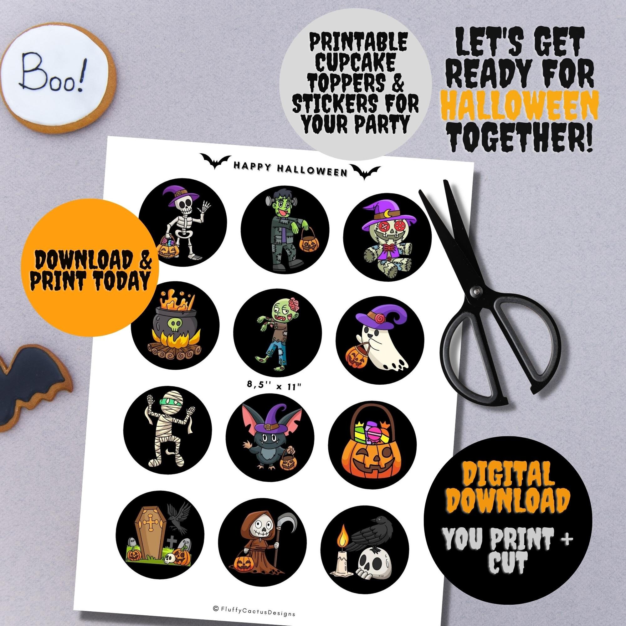 Happy Halloween Decor Printable Cupcake Toppers Stickers - Etsy