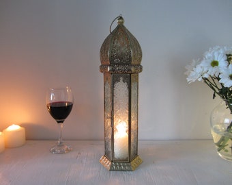 40cm Handmade Moroccan style lantern Indian candle holder Antique Gold filigree lacework Diwali lights