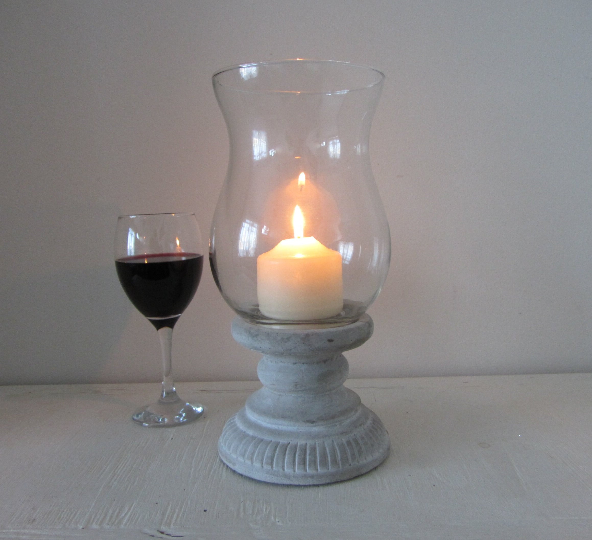 Large Hurricane Lantern Candle Holder Rustic Grey Stone & Etsy