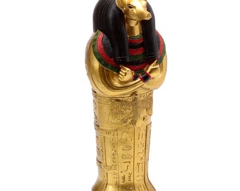 Grande boîte à bijoux égyptienne Anubis sarcophage avec momie, or et noir, 22 cm x 7 cm