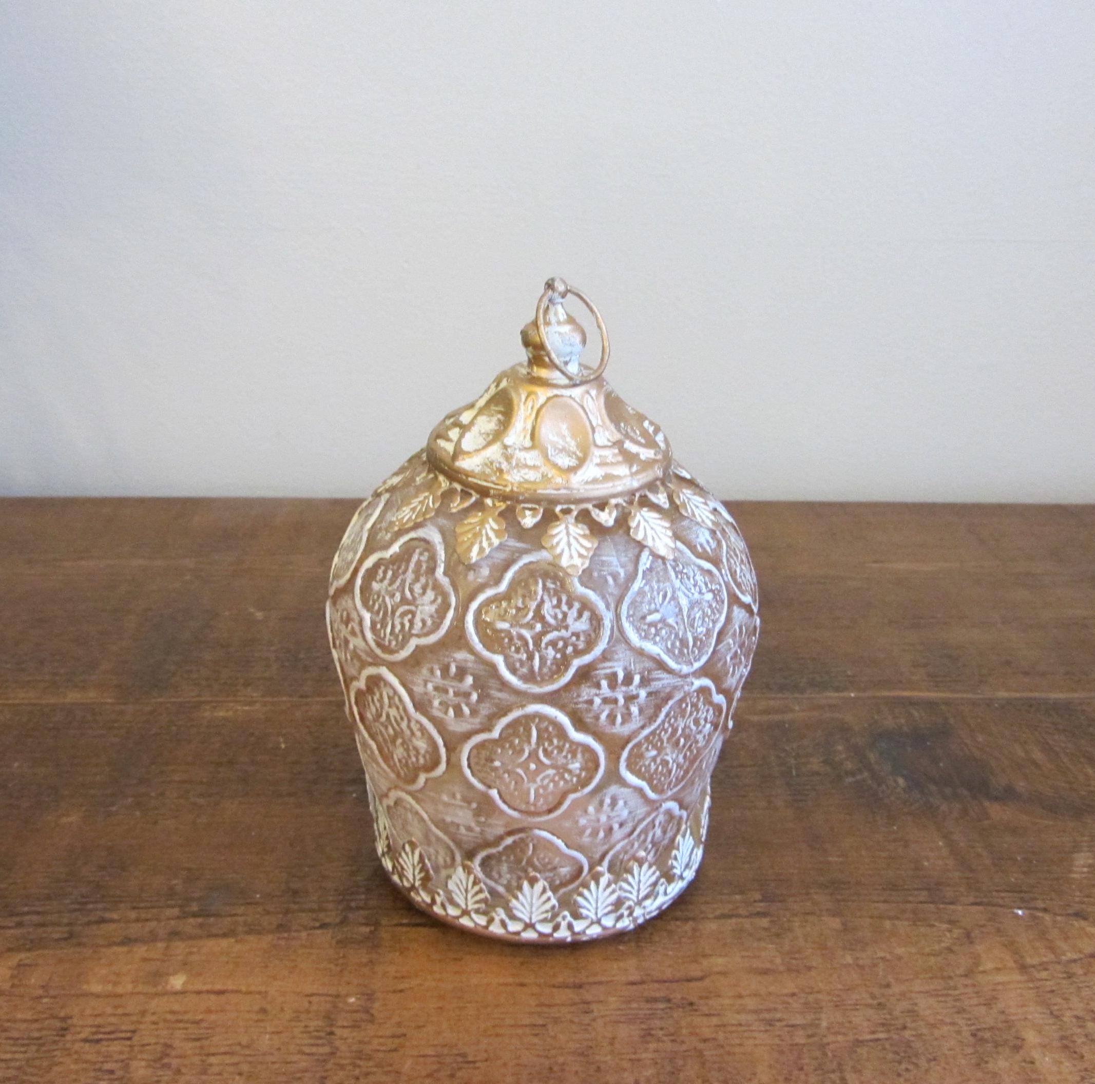 Antique Style LED Lantern Bauble: Cream & Honey Recycled Glass (16cm)