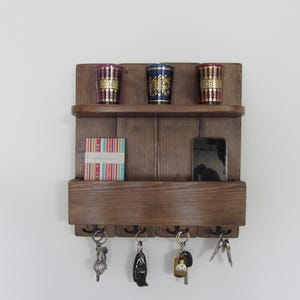 Rustic wood shelf key holder kitchen organizer Letter rack Mail caddy Phone holder 40cm