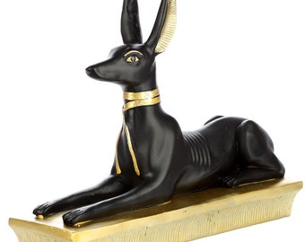Grande figurine égyptienne chacal d'Anubis, or et noir, 21 x 18 cm