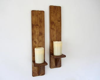 Par de candelabros de pared de madera recuperada rústica hechos a pedido