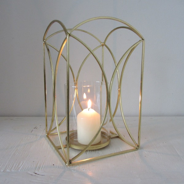 Hurricane lantern candle holder Art Deco style gold