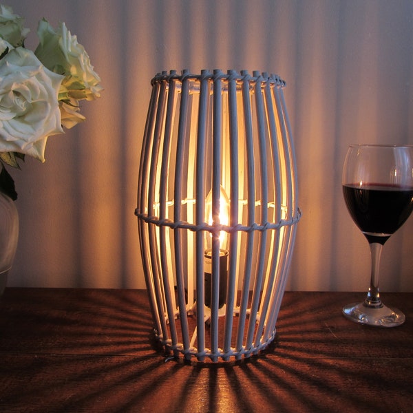 Grey Rattan Wicker table lamp / bedside lamp light 26cm