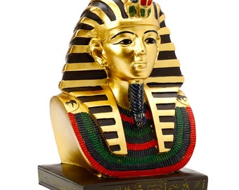 Grand buste égyptien 22 cm Toutankhamon, figurine ornementale Or Noir Rouge