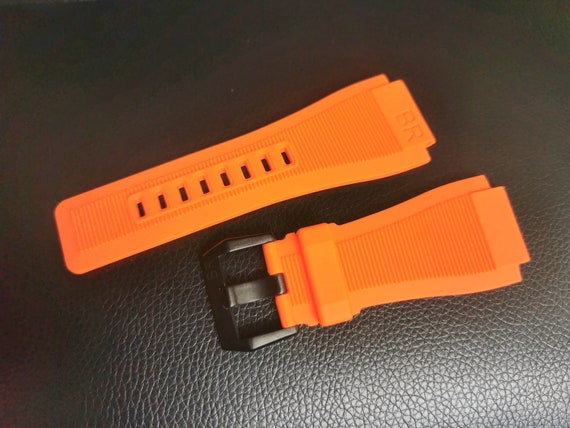 Kaufe 33x 24mm Blau Grau Orange Silikon Gummi PU Armband Für Bell Uhrenarmband Ross BR01 BR03