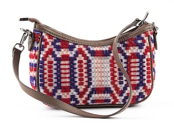 Handmade Wool Kilim Underarm Baguette Bag, Real Leather strap