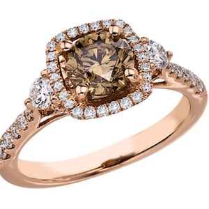 2.20Ct Lab-Created Round Cut Brown Diamond Wedding Engagement Ring, Promise Ring 14K Rose Gold Finish