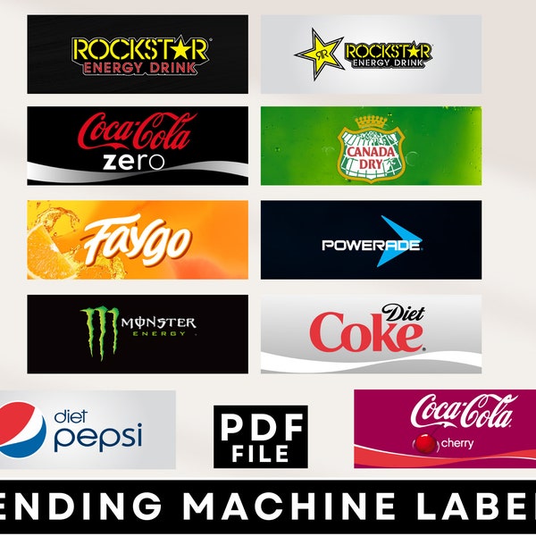 Vending Machine Labels, Vendo 720 Labels, Soft Drinks Vending Machine Labels, Pepsi Coke Sprite 7up Dew etc Labels, Regular Soda labels, PDF