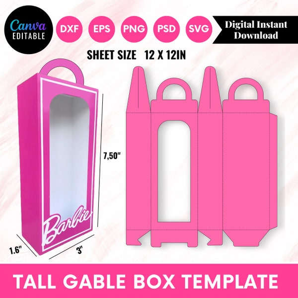 Tall Gable Box Template, Tall Window Box, Gable Box, Tall Box Svg, Box with Handle Template, Gift Box, DIY gift box, Canva, Instant Download