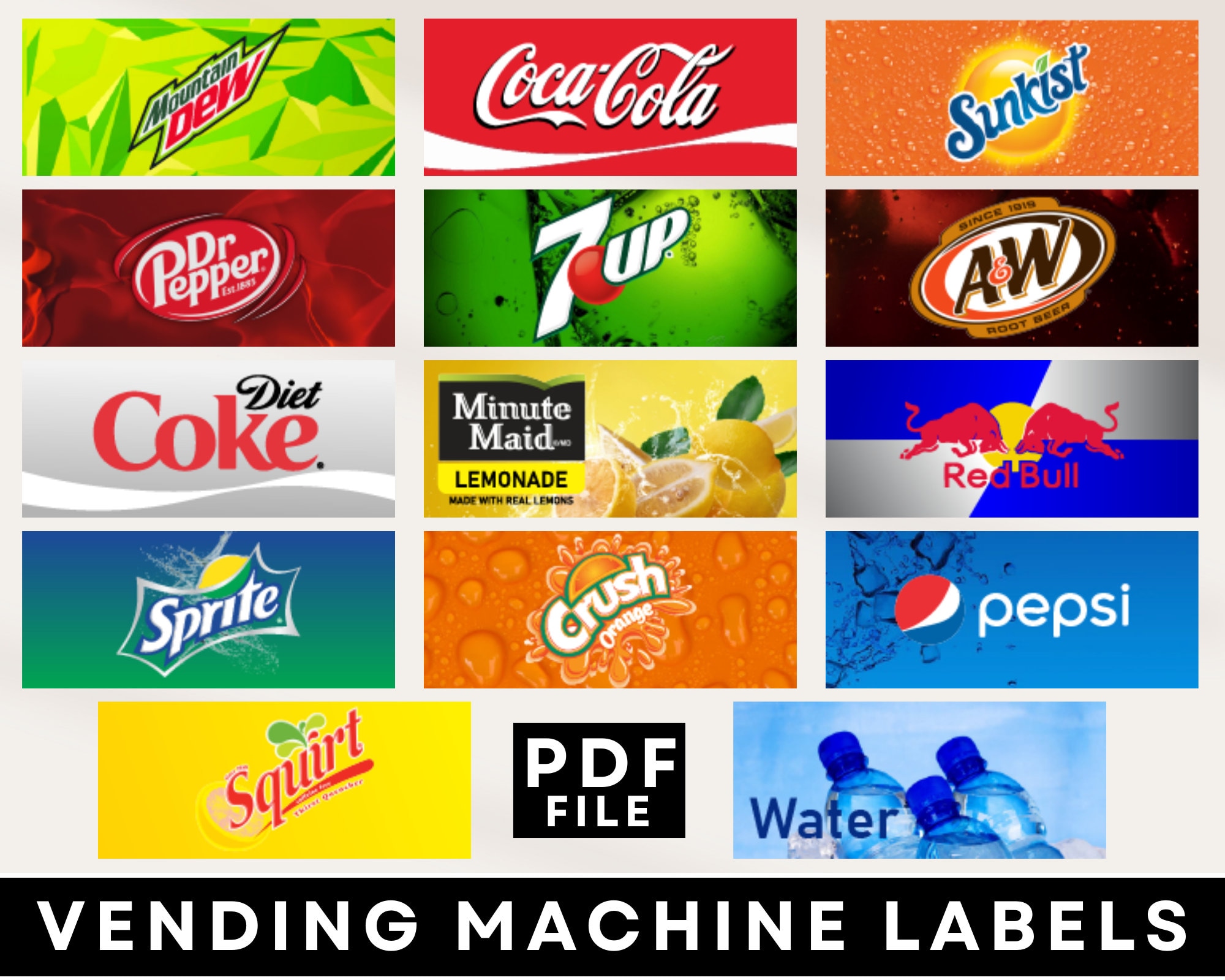 Vending Machine Labels Soft Drinks Vending Machine Labels - Etsy