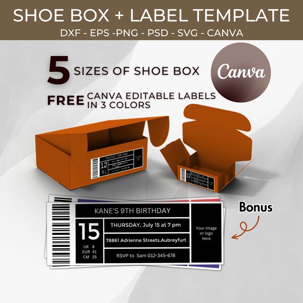 Shoe Box Template Bundle, Sneaker Box Template Bundle Svg, Shoe box label svg, Gift Box Svg, Party Favors box, Shoe box label template